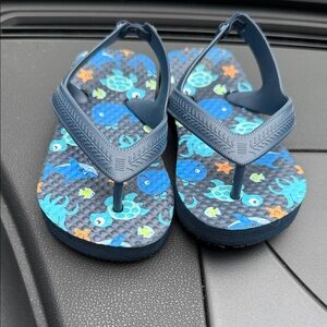 Kids Blue Flip Flops with Sea Creature Design